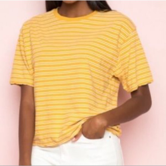 Brandy Melville | Women | Aleena Mustard Yellow Striped Boxy Tee | One Size - Picture 12 of 12